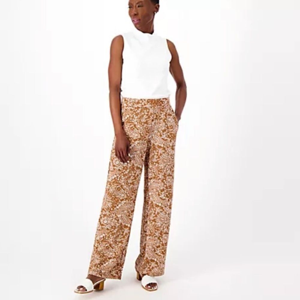 New Isaac Mizrahi Printed Pebble Knit Wide Leg Pants Sz XL